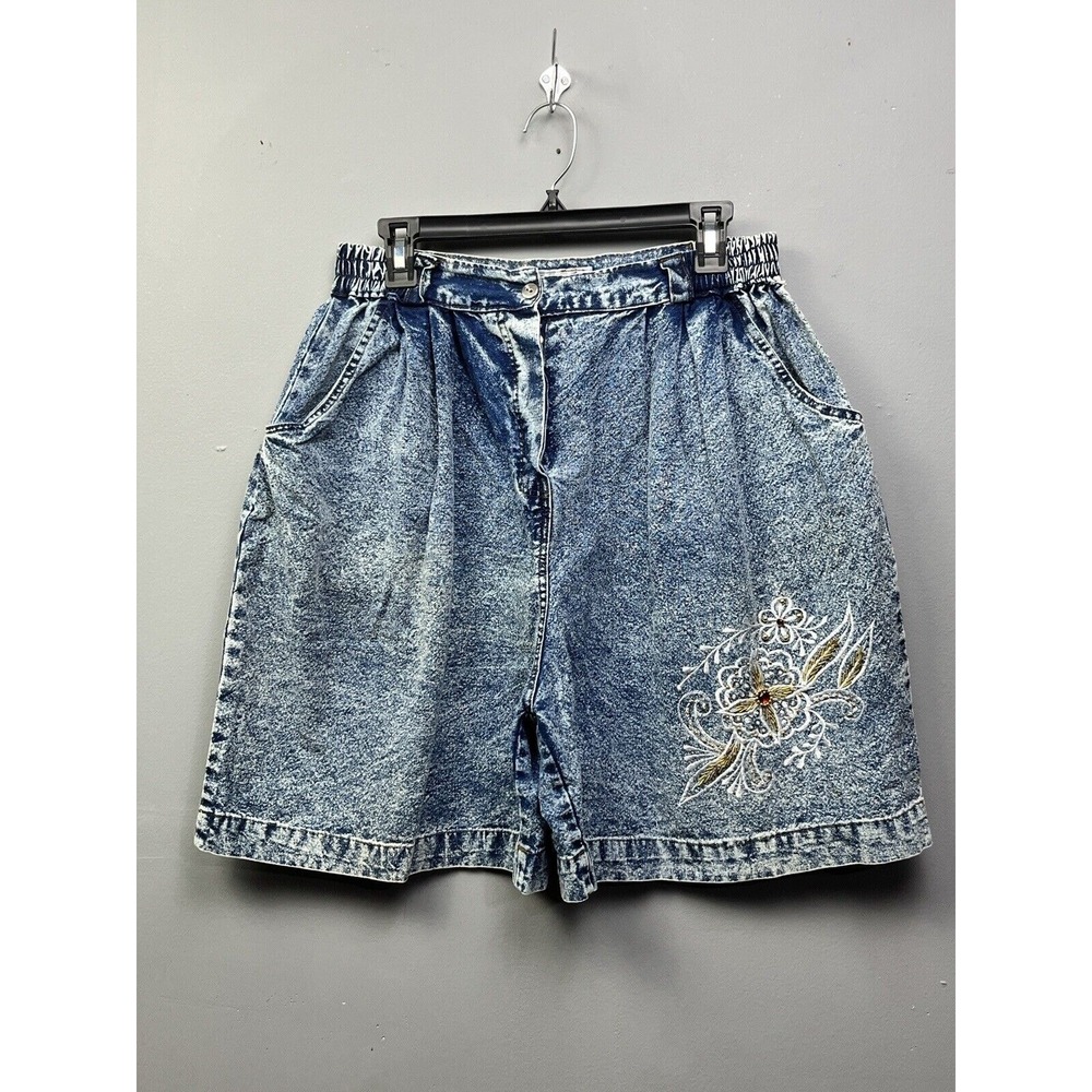 Pretty Bleu Denim Shorts Womens Medium Blue Acid Vintage‎ Embroidered Hi Rise